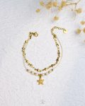 double layer white peral beads gold seastar bracelet