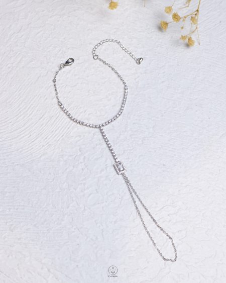 silver crystal tennis hand chain bracelet