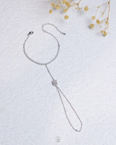 silver crystal tennis hand chain bracelet
