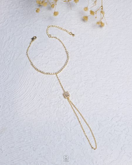 gold crystal tennis hand chain bracelet