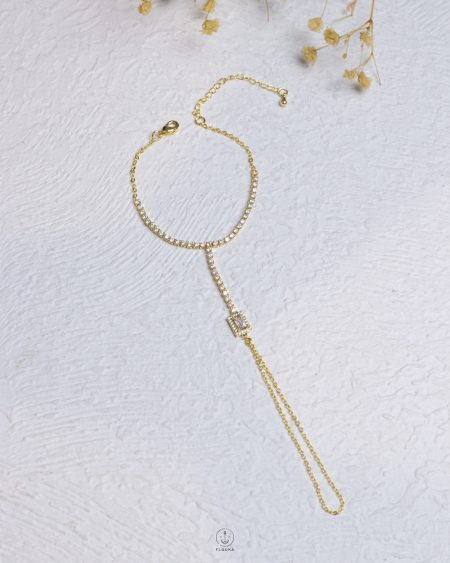 gold crystal tennis hand chain bracelet