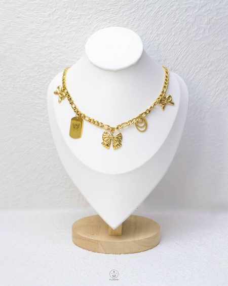 gold figaro tie & butterfly necklace