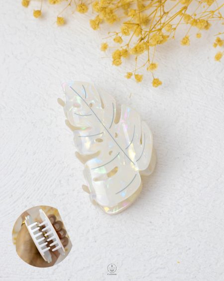 white leaf claw clip