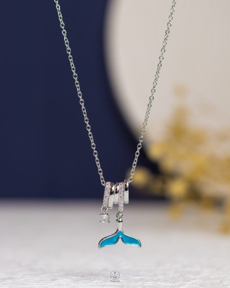 blue whale tail silver necklace