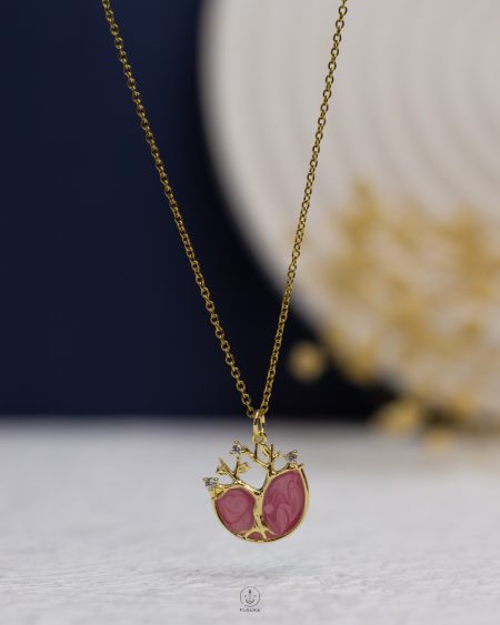 pink rasin gold tree necklace
