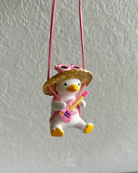pink Duck with wicker hat carholder