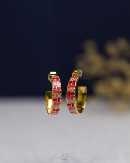 pink squares gold earring
