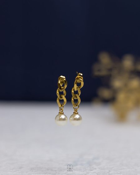white beads gold rope earring