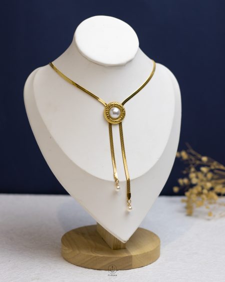 double layer gold snake & white beads necklace