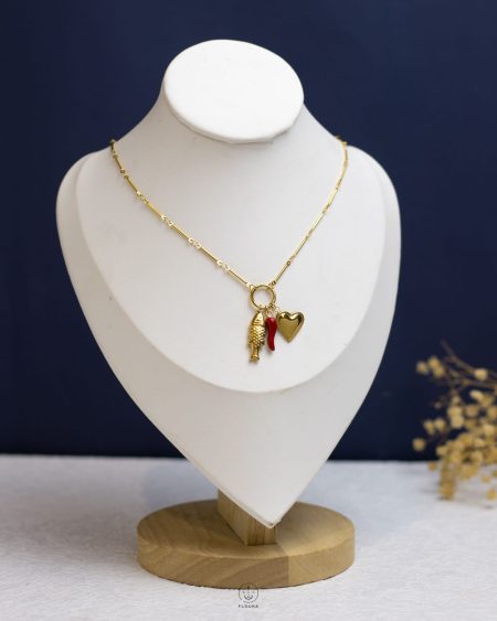 gold fish & heart necklace