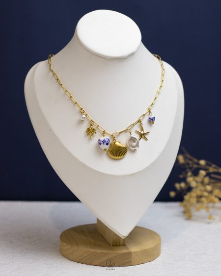 gold seashell & beads necklace