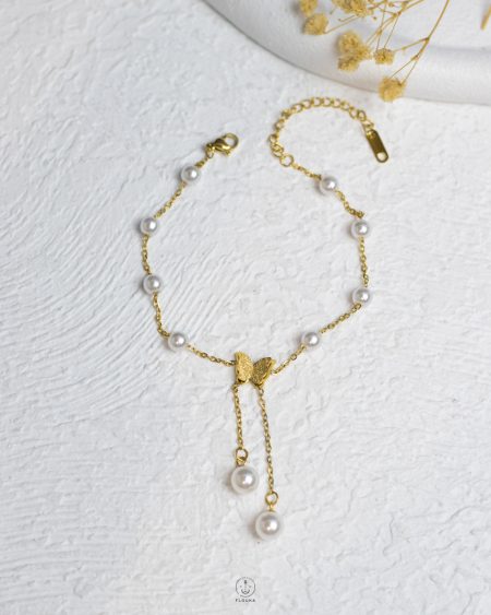white beads butterfly chain anklet