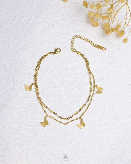 double layer gold butterfly anklet
