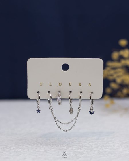 mix silver & blue struas palm earring set