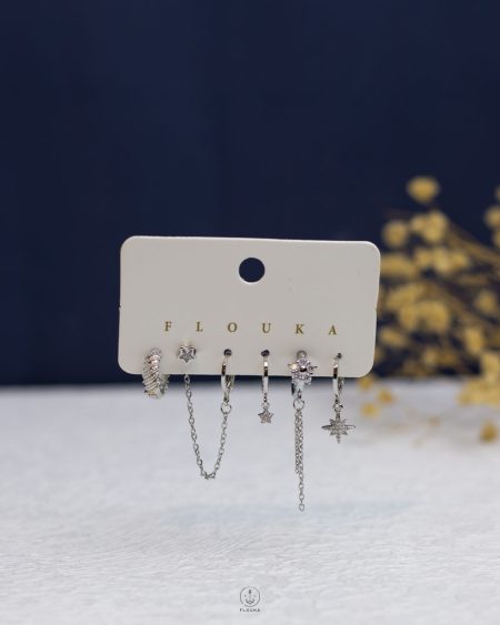 silver struas star earring set