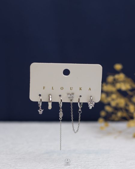 silver struas star & butterfly earring set