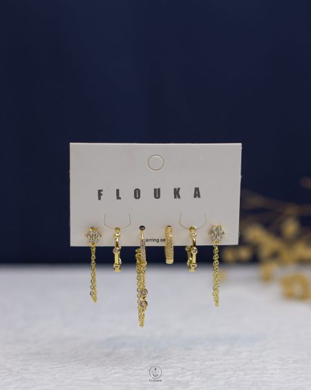 gold plated double flower earrings set