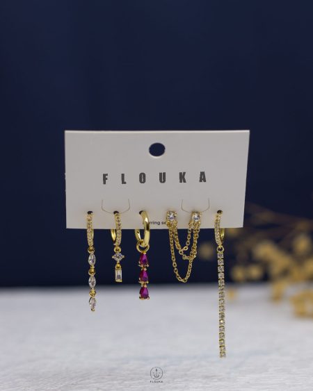 gold plated red earrings set