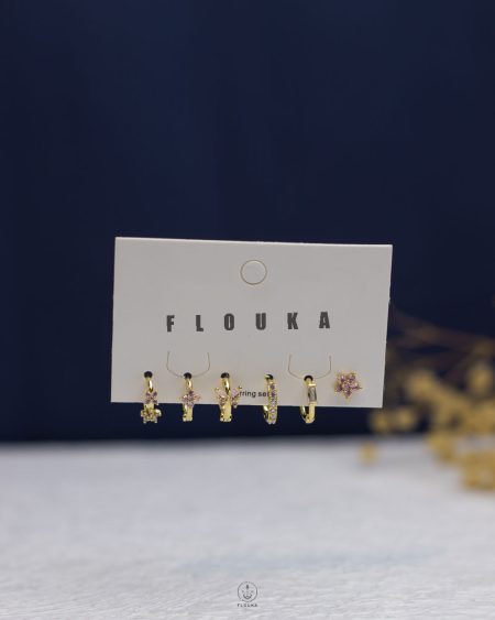 gold plated pink flower earrings set