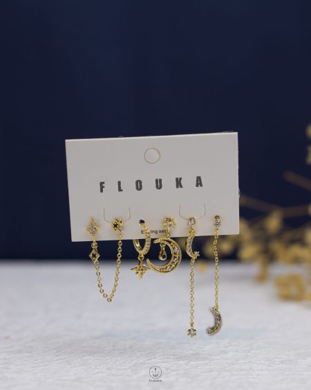 gold plated crescent earrings set