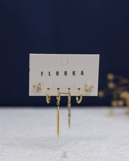 gold plated double butterfly earrings set