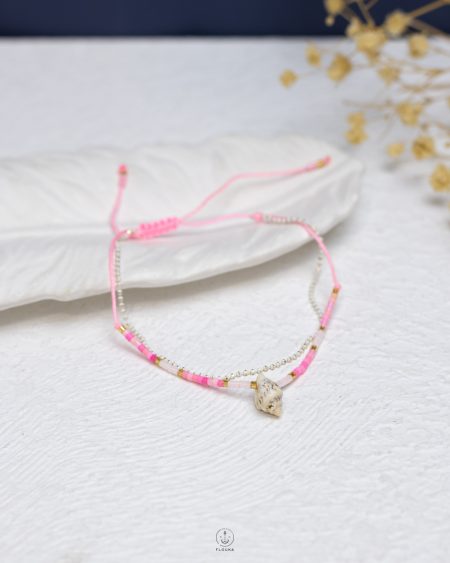 free size tiny pink beads & seashell anklet