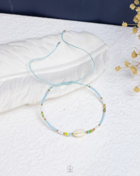 free size tiny blue beads & seashell bracelet