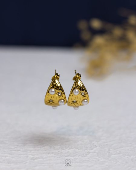 white beads gold earring