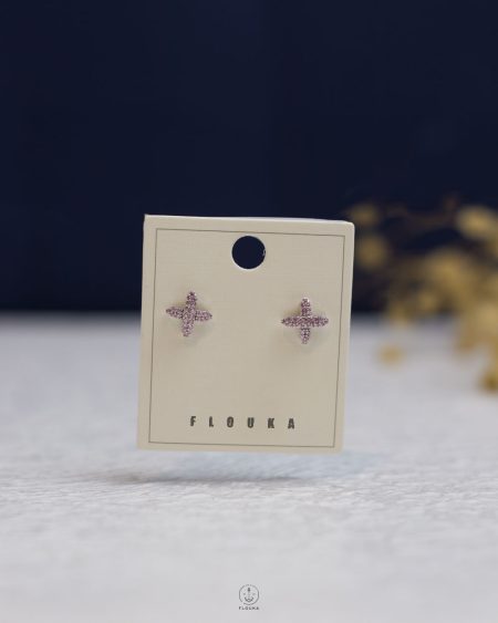 pink struas silver X earring