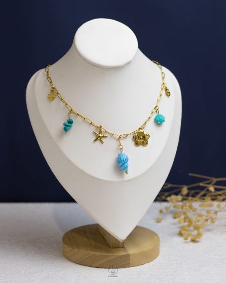 colorfull seashell gold necklace