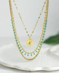 three layer turquoise beads necklace