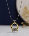 gold circle struas tie silver mouse necklace