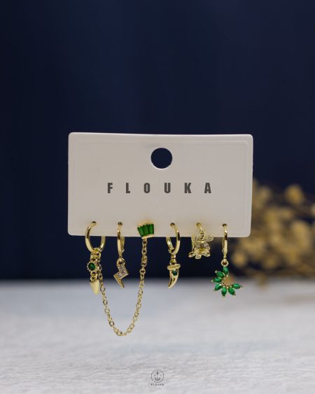 gold plated green struas earrings set