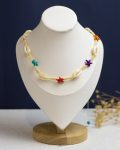 free size summer Beige seashell and tiny colorful stars necklace