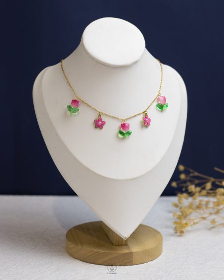 colorfull flower gold necklace