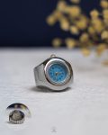silver & baby blue rolex watch ring