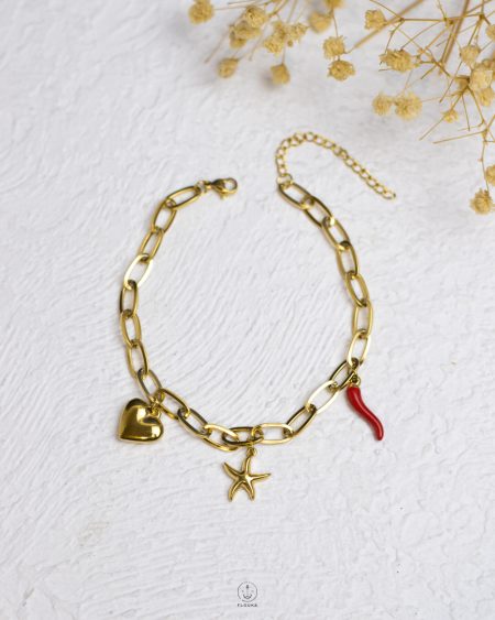 red pepper & gold heart rope ankelet