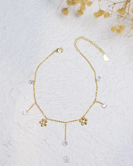 white struas gold flower anklet