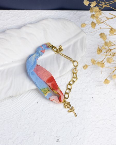 baby blue fabric gold rose bracelet