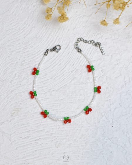 tiny red cherry & white beads bracelet