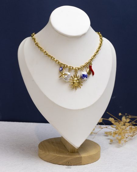 gold sun & beads necklace