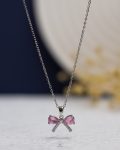 crystal pink tie silver necklace
