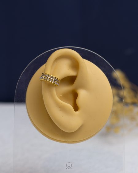 double layer struas & beads gold cuff earring