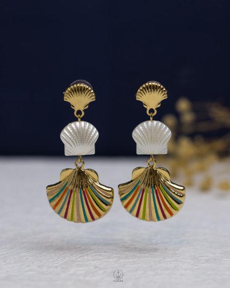 colorfull seashell gold earring
