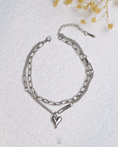 double layer silver heart rope ankelet