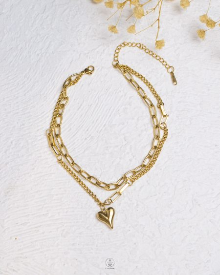 double layer gold heart rope ankelet
