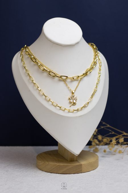 white rose gold double layer necklace