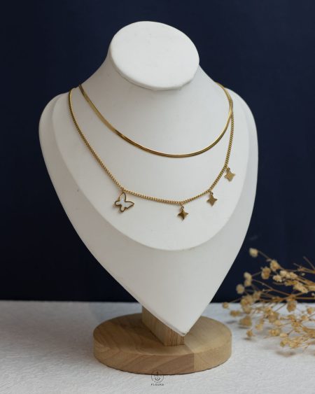 double layer gold butterfly snake necklace