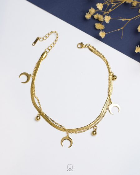 double layer crescent gold snake ankelet