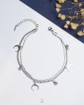 double layer crescent silver snake ankelet